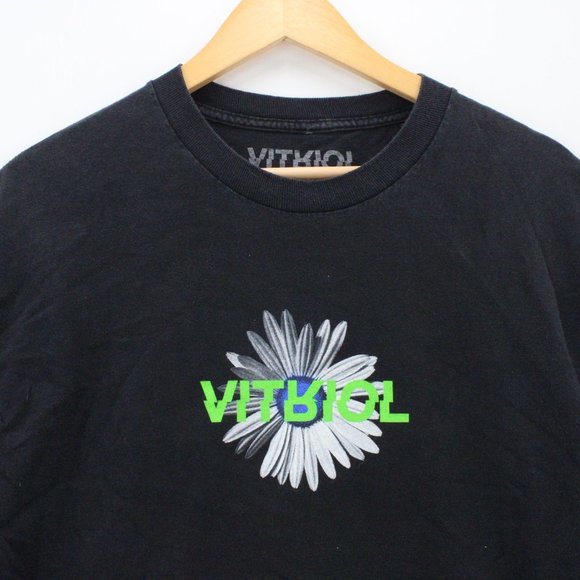 Vintage VITRIOL Shirt Mens Black Short Sleeve Big Logo Graphic Flower Sz L Y2K - Picture 6 of 9